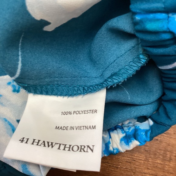 41 Hawthorn Teal Blue Floral Bubble Hem Blouse 3/4 Sleeve Top Medium - Picture 7 of 9